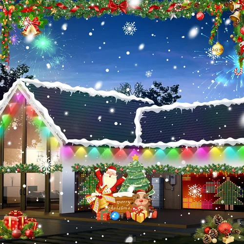 Miniatura 7 de MUCCCUTE Luces Permanentes al Aire Libre para Navidad de 150 pies RGB + IC para Aleros con Aplicación y Control Remoto, Cadena de Luces LED al Aire