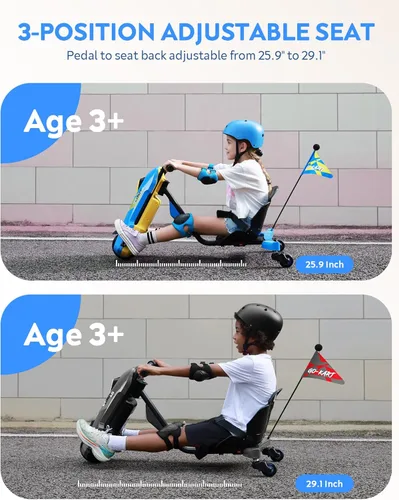 Miniatura 7 de Go Kart eléctrico para niños de 6 a 12 años, cambio de carrito de deriva de 12 V, giro de 360°, empuñadura giratoria, velocidad sin escalones, Azul