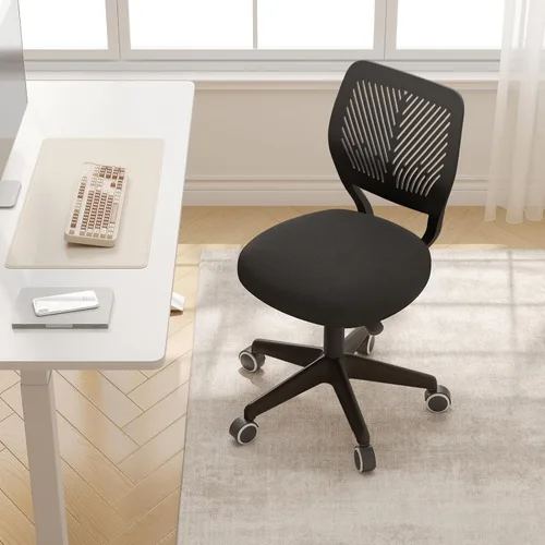Miniatura 7 de JPBSTO Silla de escritorio sin brazos, silla giratoria de oficina ajustable con cojín acolchado de malla suave, silla ergonómica pequeña