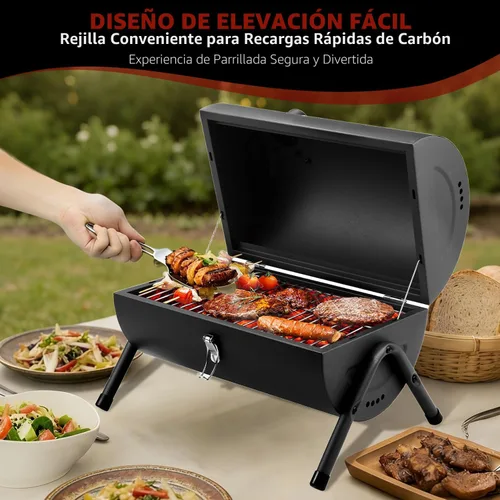 Miniatura 2 de DNKMOR NEGRO - Parrilla de carbón portátil, ahumador de barbacoa al aire libre, parrilla pequeña para cocinar al aire libre, patio trasero