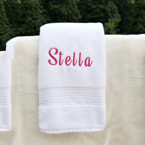 Toalla de playa personalizada con nombre bordado con nombre bordado, toallas blancas bordadas con nombre/logotipo, grande