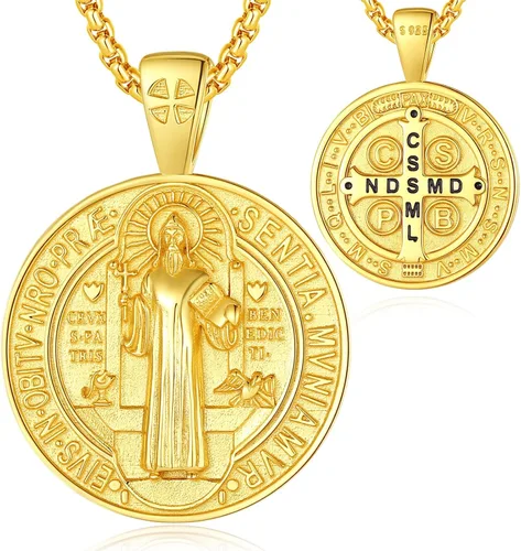 Miniatura 352 de EUDORA Collar de plata de ley 925, San Cristóbal y San Benito, San Miguel, Virgen María, San Judas Tadeo, Cruz de Buen Pastor y Arcángel, Medalla