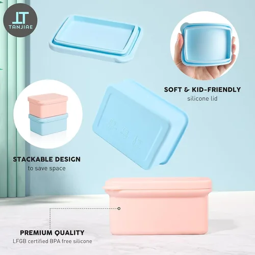 Miniatura 3 de Tanjiae Recipientes de silicona para niños, a prueba de fugas, recipientes pequeños para almuerzo con tapas para niños pequeños, 1 taza de moldes
