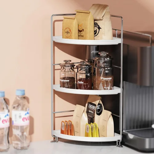 Miniatura 4 de Organizador de encimera de baño de 3 niveles, organizador de baño de plástico, bandeja de tocador de maquillaje de instalación sin herramientas