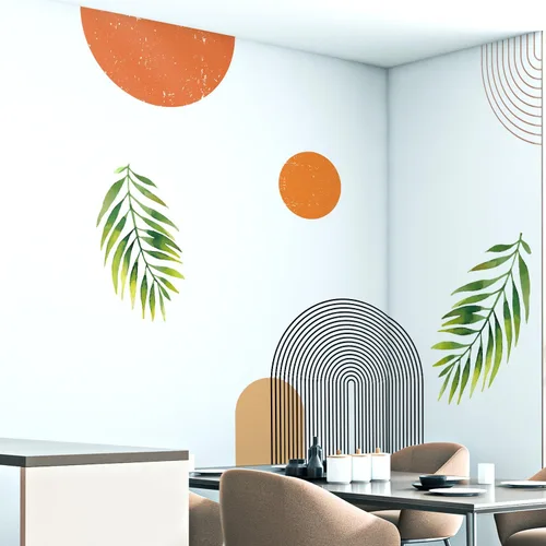 Miniatura 6 de Calcomanías de Pared Bohemias de Mediados de Siglo Modernas Despegar y Pegar, Pegatinas de Vinilo de Pared de Arcos Grandes Sol, Hojas Plantas
