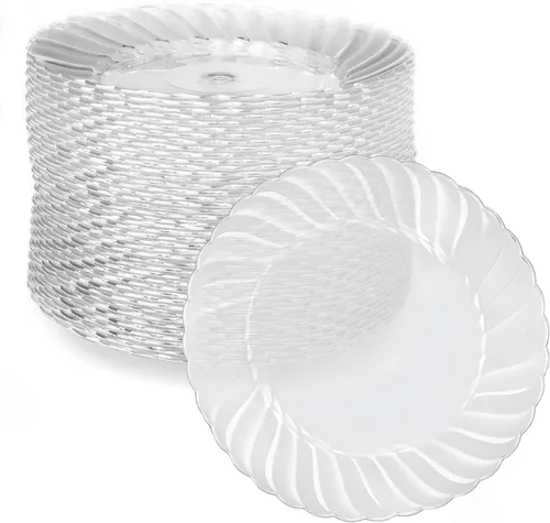 Miniatura 11 de Ilyapa Paquete de 100 platos de postre desechables de 10 pulgadas, juegos de fiesta de plástico transparente para 100 invitados, platos