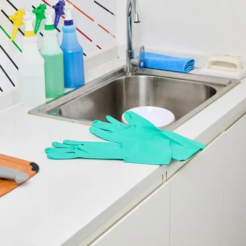 Miniatura 8 de Restaurantware Guantes de limpieza verdes, 10 pares de guantes de nitrilo de 15 mil de grosor, pequeños y resistentes con puño largo, forro