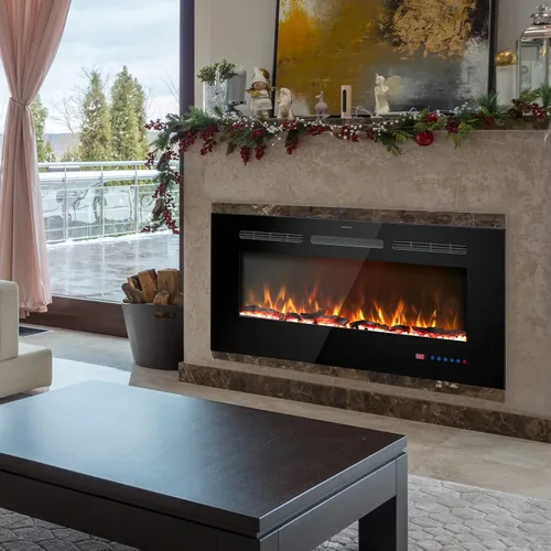 Miniatura 8 de Insertos de chimenea eléctrica de 45 pulgadas, calentador de chimenea empotrado y montado en la pared, chimenea lineal con termostato, control