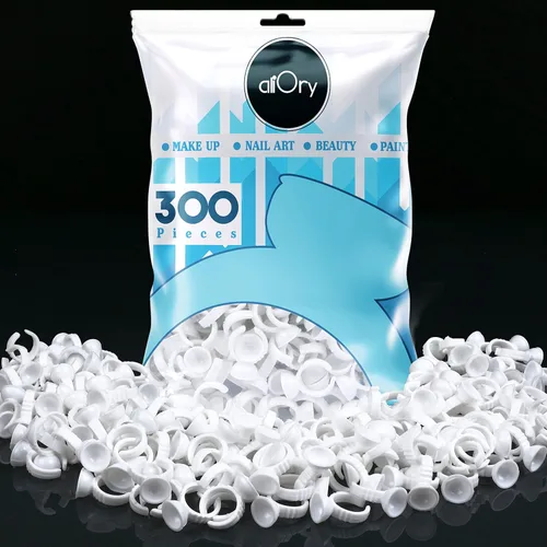 300 anillos de pegamento para extensiones de pestañas, anillos desechables para pestañas con forma encantadora, abanico, flores, suministros para