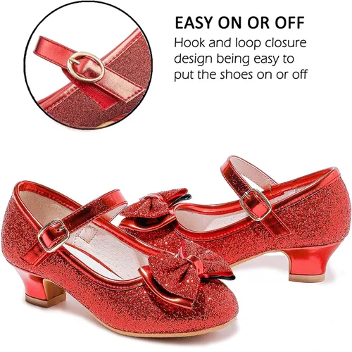 Miniatura 4 de Walofou Zapatos de vestir para niñas de flores, zapatos de tacón para fiesta de boda, zapatos planos de princesa Mary Jane para niños pequeños