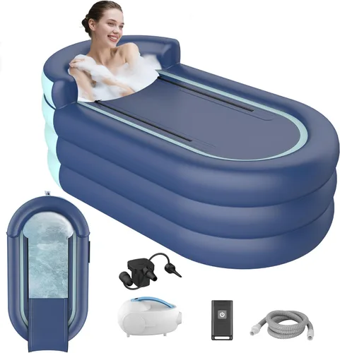 Bañera inflable y alfombrilla de spa de burbujas - Bañera de hidromasaje portátil para adultos, equipada con una alfombrilla de burbujas para