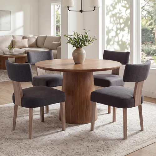 Miniatura 39 de VESCASA Juego de 2 sillas de comedor modernas de mediados de siglo, sillas de comedor tapizadas de lino con respaldo curvado ergonómico, patas