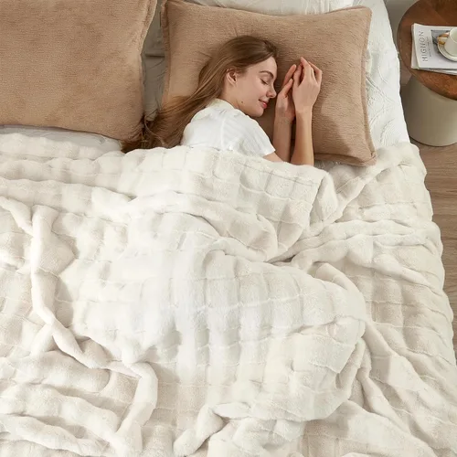 Miniatura 17 de Cozy Bliss Manta mullida de piel sintética para sofá, cama, sala de estar, 50 x 60 pulgadas