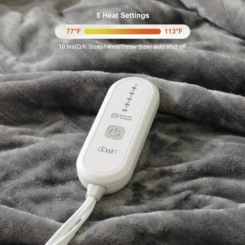 Miniatura 4 de Manta eléctrica tamaño King – Manta térmica con doble control, 5 niveles de calefacción, 10 horas de apagado automático, manta de calentamiento