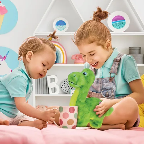 Miniatura 5 de DolliBu - Animal de peluche de dinosaurio de peluche, dinosaurio verde abrazable, adorable juguete de peluche de dinosaurio, lindo regalo