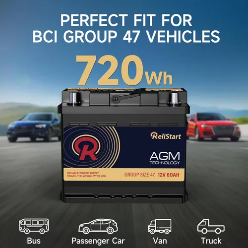 Miniatura 3 de Batería AGM BCI Grupo 47 para automóvil - Batería de 12 V 60 Ah tamaño H5 47 para automóvil, batería de 12 V recargable de arranque y parada