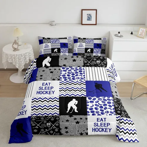 Miniatura 22 de Erosebridal Edredón de plumón de hockey sobre hielo, juego de edredón de jugador de hockey para adolescentes, niños y hombres, juego de ropa de cama