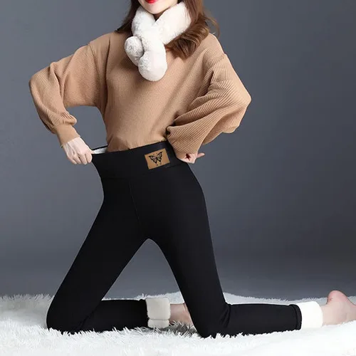 Miniatura 4 de Pantalones deportivos cálidos con forro de sherpa para mujer, de cintura alta, con forro polar, pantalones largos gruesos para exteriores