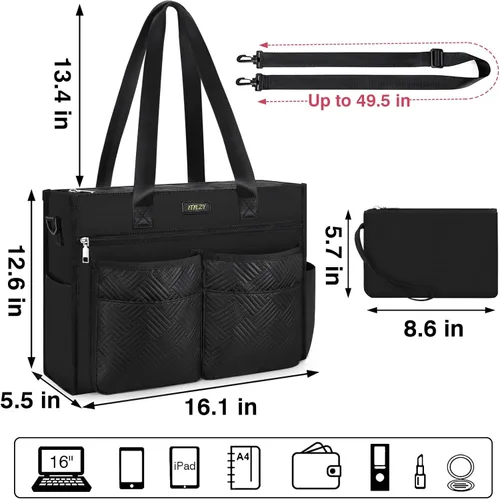 Miniatura 6 de ITIEZY Bolsa de mano para mujer, bolsas de mano para profesores con 1518 bolsillos grandes con cremallera para el trabajo universitario