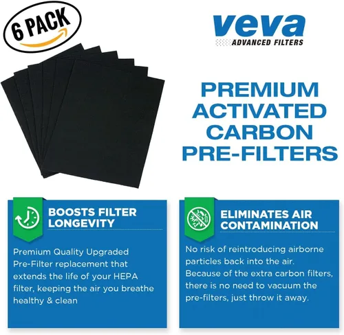 Miniatura 4 de Verdadero filtro HEPA premium con 6 prefiltros de carbón activados compatibles con purificador de aire 115115 Tamaño 21, Filtro A y Purificador
