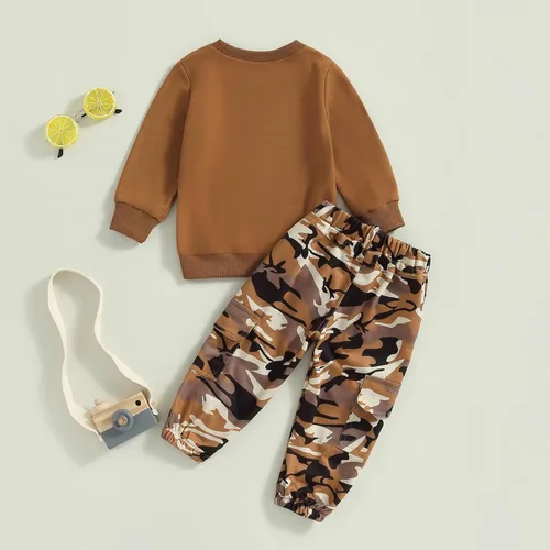 Miniatura 36 de Mandizy Conjunto de ropa de otoño para bebé niña pequeña, sudadera de manga larga con estampado de letras bendecidas, pantalones de camuflaje