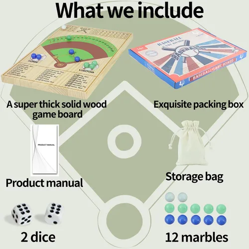 Miniatura 3 de Juego de mesa de dados de béisbol, dados de madera maciza y mármol, divertido juego de mesa de batalla doble para adultos, familia, fiestas