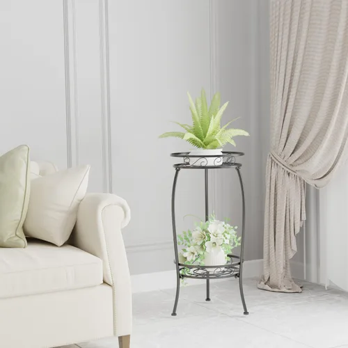 Miniatura 5 de Paquete de 2 soportes para plantas para interiores y exteriores, estante de metal de 2 niveles de 27 pulgadas de alto, estante resistente
