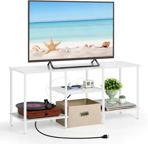 Miniatura 11 de Soportes de TV para sala de estar, soporte de TV de 50 pulgadas con toma de corriente, centro de entretenimiento con almacenamiento, mesa consola