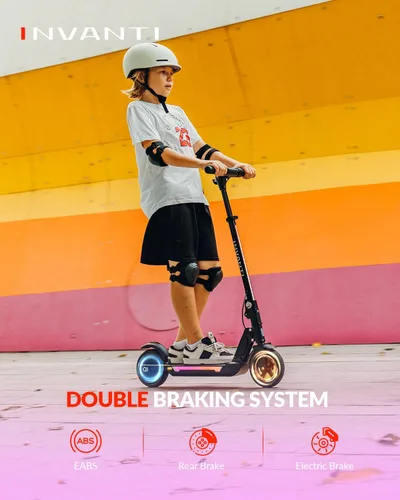 Miniatura 4 de INVANTI KS03 Scooter eléctrico para niños de 8 años en adelante, motor de pico de 350 W, máximo 12 mph y 10 millas, rueda sólida de 7 pulgadas, Rosa