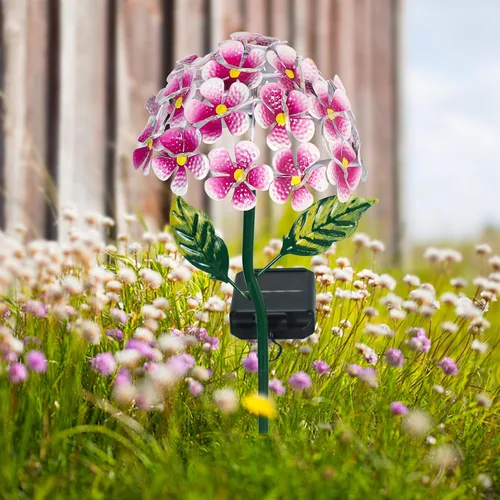 Miniatura 4 de Hortensia solar con 26 luces LED, estaca de metal para tierra, 3 colores - rosa