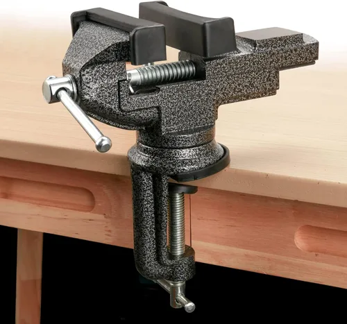 Miniatura 6 de JOIKIT Paquete de 2 prensas de banco de 3 pulgadas, tornillo de banco portátil universal para mesa con base giratoria de 360° para carpintería, Negro