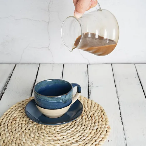 Miniatura 5 de Bosmarlin Juego de 2 Tazas de Capuchino de Cerámica con Platillo, 10 Oz, Tazas de Café para Café con Leche, Espresso, Té, Aptas para Lavavajillas