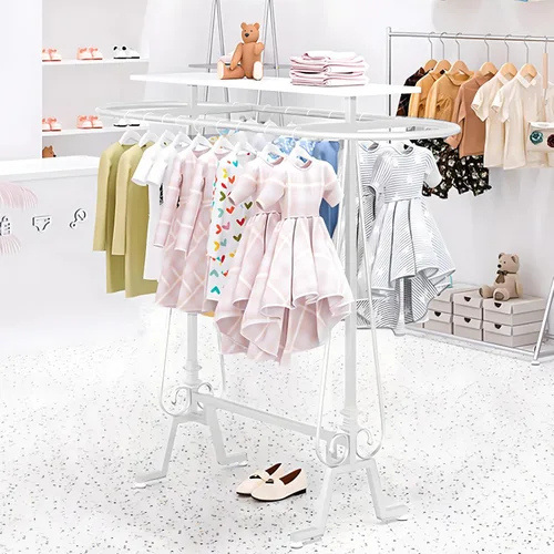 Miniatura 8 de Perchero redondo para ropa, estante de ropa comercial de pie, perchero ovalado de hierro para colgar ropa, para dormitorios, exhibición de Negro