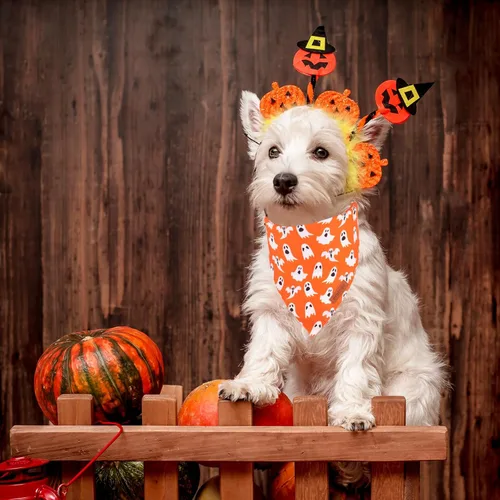 Miniatura 2 de PTDECOR Bandana de Halloween para perro, bufanda reversible para mascotas, varios tamaños, pañuelos triangulares de Halloween para perros pequeños