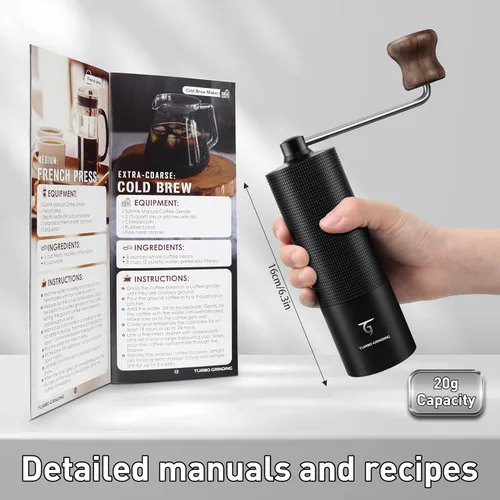 Miniatura 5 de SUNYA Molinillo de café manual con rebabas cónicas de acero inoxidable. Molino de grano de café de mano de carcasa de aluminio con ajustes MCG-02