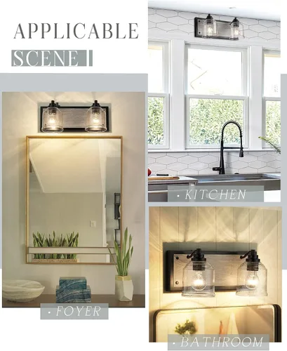Miniatura 4 de Luces de tocador para baño grandes de 15.8 pulgadas, lámpara de tocador rústica de granja con pantallas de vidrio burbuja, accesorios de iluminación