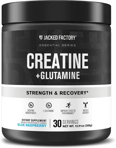 Miniatura 10 de Jacked Factory Creatina + glutamina - Suplemento de creatina con L-glutamina para recuperación muscular, crecimiento muscular, mayor fuerza, mayor