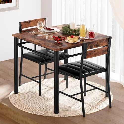 Miniatura 9 de IRONCK Juego de mesa de comedor para 2, mesa de cocina pequeña con sillas tapizadas, juego de mesa de comedor para cocina y comedor, juego de Marrón