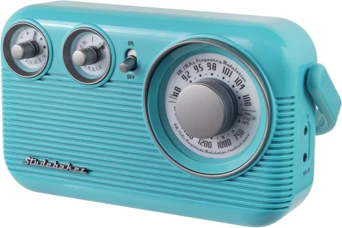 Miniatura 4 de Studebaker SB2003 Radio AM FM portátil retro Altavoz incorporado Alimentado por CA/batería Cable de entrada auxiliar (paquete) (Turquesa)