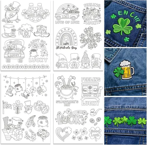 Miniatura 16 de ORIGACH 4 Hojas Grandes de Estabilizadores de Patrones de Bordado Solubles en Agua - Estabilizadores de Costura a Mano Preimpresos de Hongo, Luna