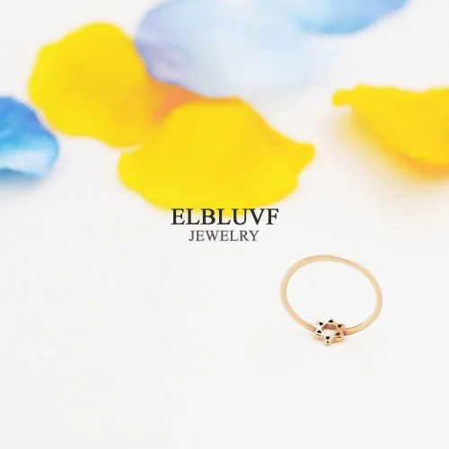Miniatura 6 de ELBLUVF - Anillo de acero inoxidable chapado en oro rosa de 14 quilates con estrella de David judío estrella, diseño de estrella