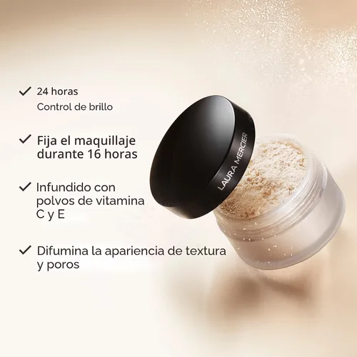 Miniatura 4 de Laura Mercier Polvo de ajuste suelto translúcido, control de brillo las 24 horas, acabado mate suave, impregnado con vitaminas C+ E, uso duradero