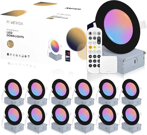 Miniatura 12 de 2 Pack de iluminación LED empotrable inteligente negra de 4 pulgadas, luces LED empotrables ultradelgadas de 4 pulgadas de 9 W, 850 lúmenes