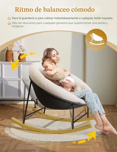 Miniatura 3 de Kidirect Mecedora para Guardería, Mecedoras Modernas Tapizadas para Guardería y Silla de Lectura Redonda con Cojín Removible, Cómoda Mecedora