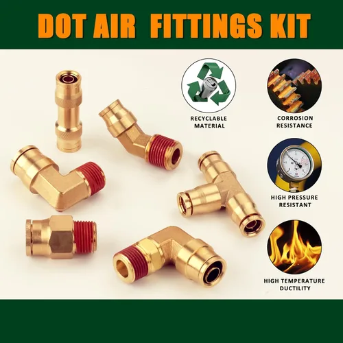 Miniatura 3 de Kit surtido de accesorios de freno de aire DOT de latón de 37 piezas, 1/4 pulgadas, 3/8 pulgadas, 1/2 pulgadas, accesorios de empuje para conectar