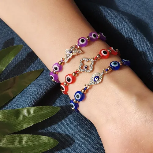 Miniatura 2 de Tacobear 12Pcs Evil Eye Bracelets Women Teen Girl Jewelry Gift Bulk Adjustable String Crystal Alloy Butterfly Heart Tortoise Handmade Braided