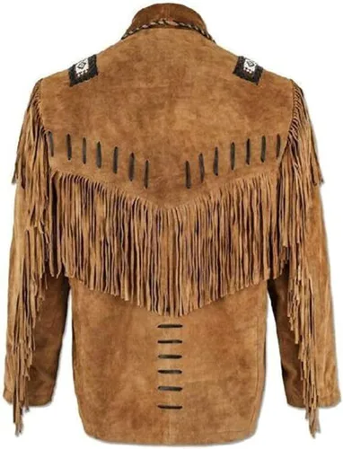 Miniatura 2 de Chaqueta de cuero de ante 100% auténtico, estilo occidental, para la venta, abrigo nativo americano con flecos