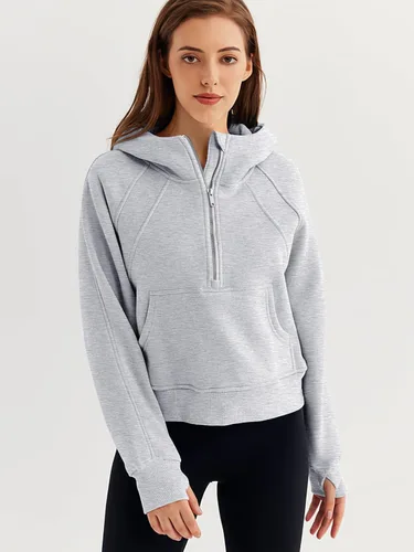 Miniatura 2 de WYNNQUE Sudadera corta con capucha para mujer, manga larga, forro polar, media cremallera, ropa de otoño