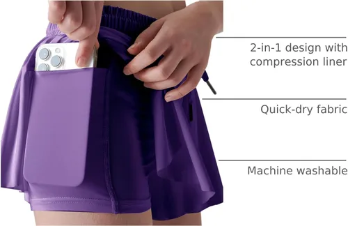Miniatura 114 de Paquete de 3 pantalones cortos fluidos para niñas con forro de elastano, 2 en 1, faldas de mariposa para jóvenes, para fitness, correr, deportes