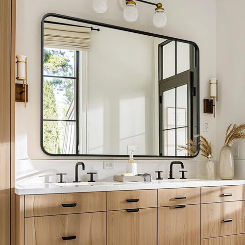 Miniatura 18 de USHOWER Espejos de baño para sobre el fregadero, espejo rectangular con marco de metal, espejo de tocador moderno de granja, montado en la pared